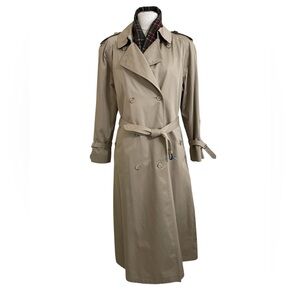Vintage LONDON TOWNE Women’s Tan/Khaki Plaid Lining & Scarf Midi Trench Coat 6